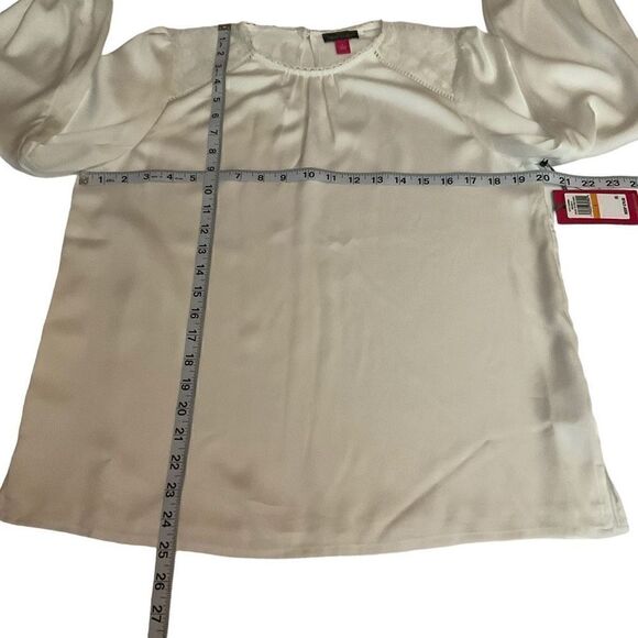 Vince Camuto Blouse Round Neck White New Ivory Lace Bishop Sleeves Lined Small - Picture 5 of 11